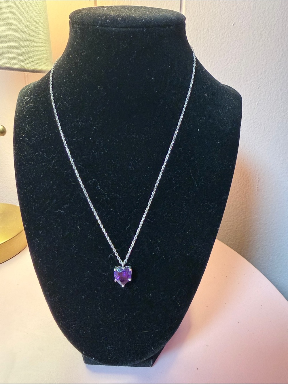 Silver Necklace with Purple Heart Pendant - Women Jewelry